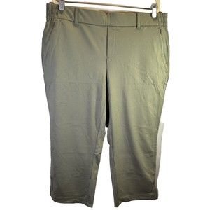 Women's Petite Lands' End Flex Mid Rise Pull On Crop Pants XL Olive Green